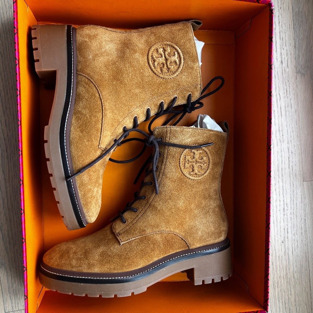 Tory Burch Miller 50mm Lug Sole Suede Boots – Size 8.5 (Brand New in Box)